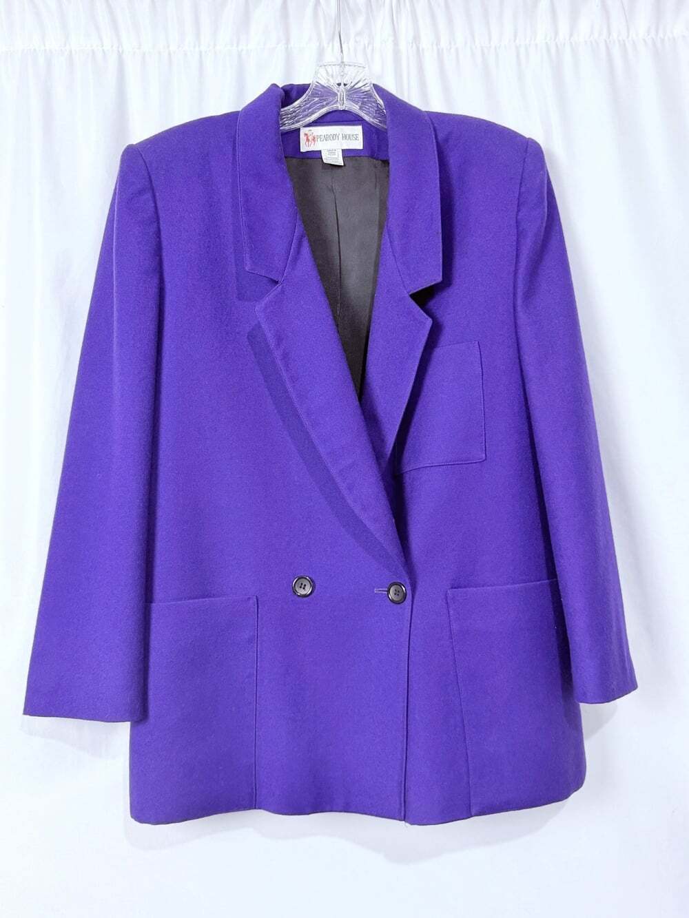 Vintage 80s Peabody House Purple 100% Wool Double Breasted Blazer Jacket 11/12